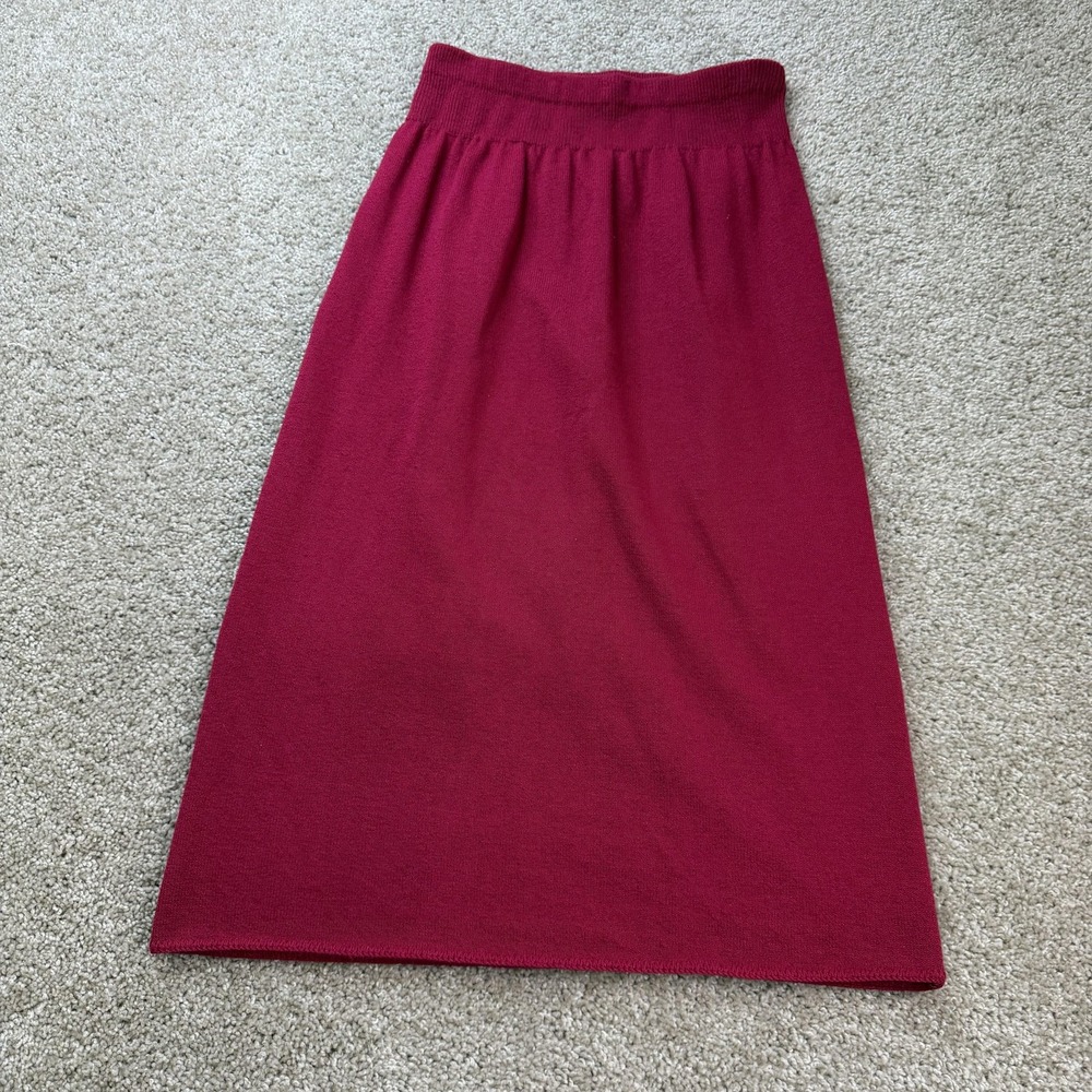 Vintage Knit A-Line Midi Skirt Womens Small Red Solid Elastic Waist Stretch USA